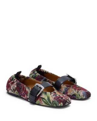 Women's Buckle Strap Tapestry Ballet Flats