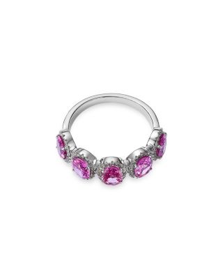 Pink Sapphire & Diamond Multi Stone Halo Ring in 14K White Gold