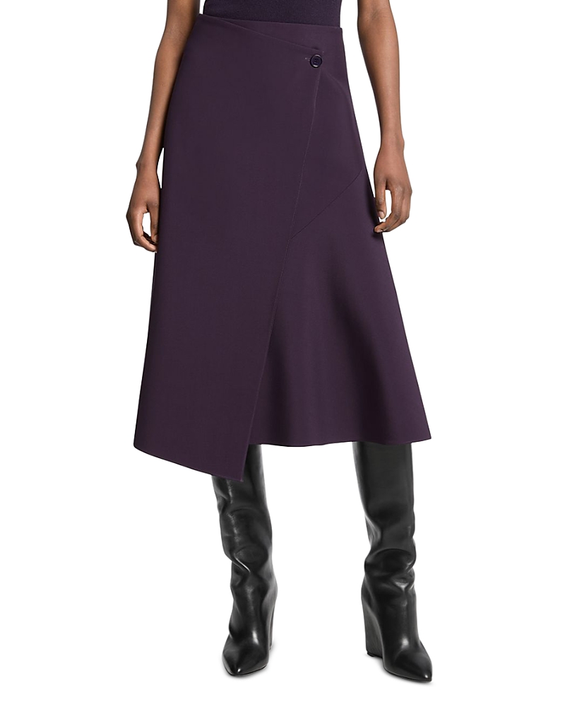 Michael Kors Draped Wool Broadcloth Wrap Midi Skirt In Purple