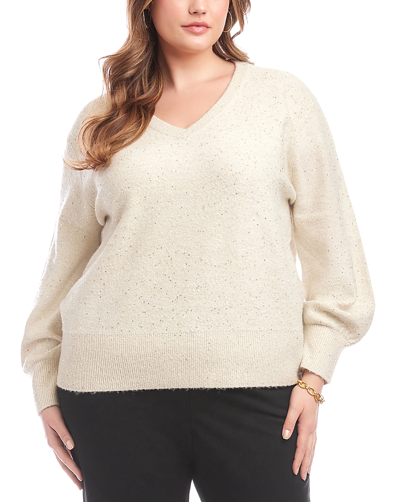 Karen Kane Sequinned V Neck Sweater In Neutral