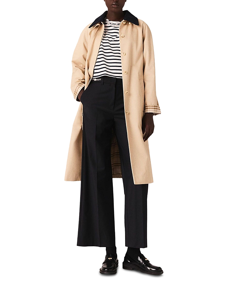 Maje Contrast Sleeve And Collar Trench In Neutral