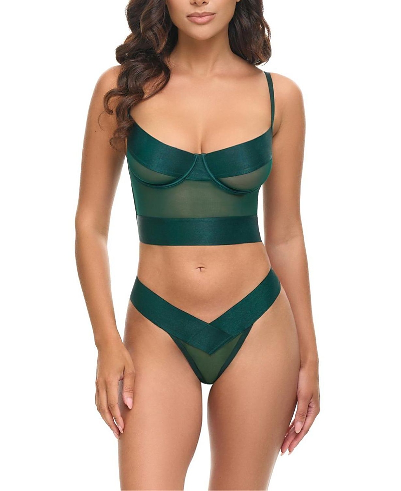 Oh La La Cheri Gia Strappy Mesh Bustier Set In Green