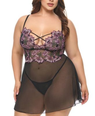 Oh La La Cheri - Plus Adela Floral Sheer Babydoll