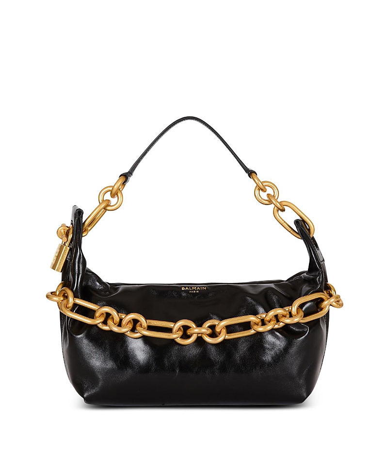 Balmain Medium Leather Shoulder Bag With Chain Strap In Black