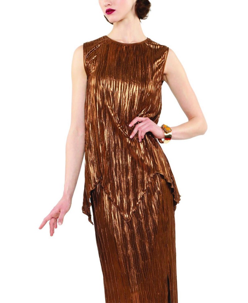 Anna Sui Fortuny Pleats Sleeveless Top in Bronze