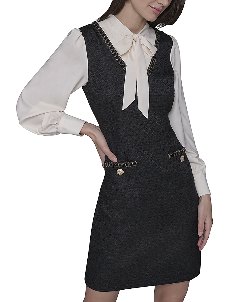 Karl Lagerfeld Tweed Layered Look Dress In Black