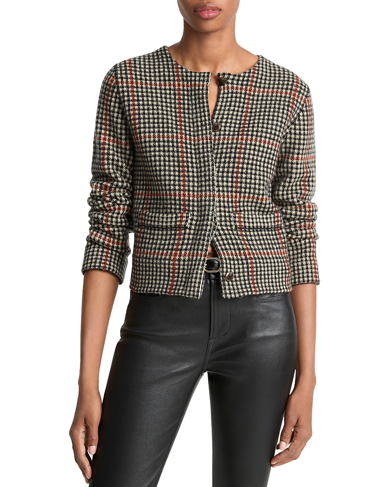 Vince Checked Wool Cardigan In Multi