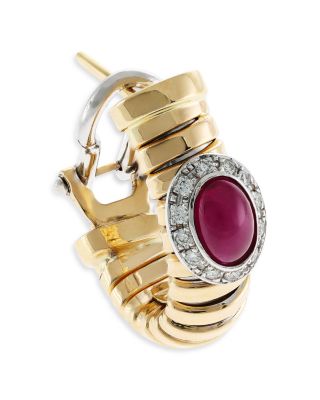 18K Yellow Gold Via Giardino Ruby & Diamond Tubogas Huggie Hoop Earrings