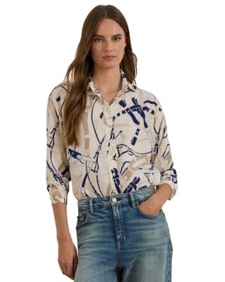 Relaxed Fit Belting Print Crepe Shirt