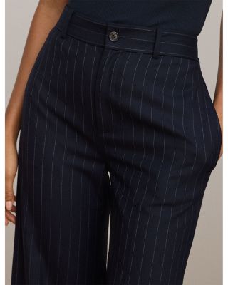 Pinstripe Wool Blend Twill Wide Leg Pant
