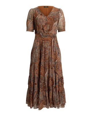Plus Paisley Belted Crinkle Georgette Dress
