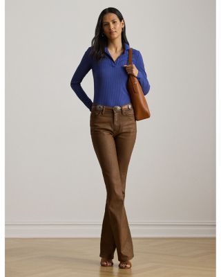 Rib Knit Long Sleeve Polo Top