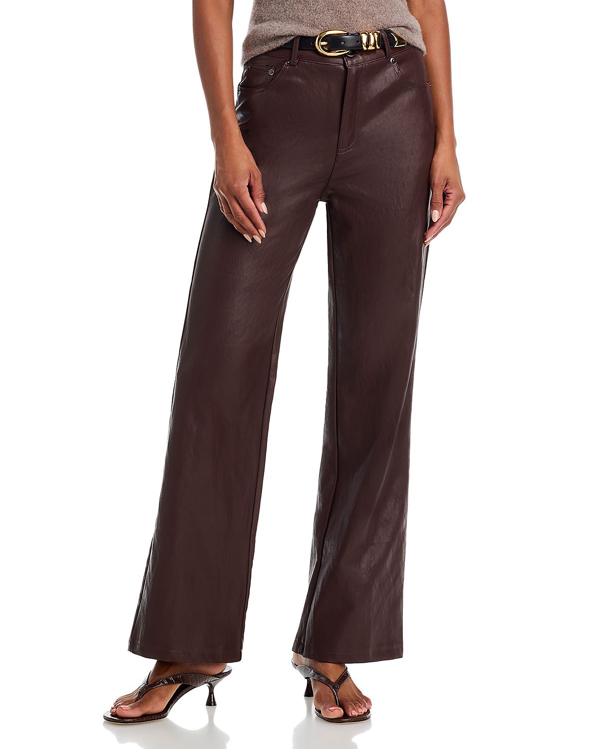 Aqua Faux Leather Flared Pants - Exclusive
