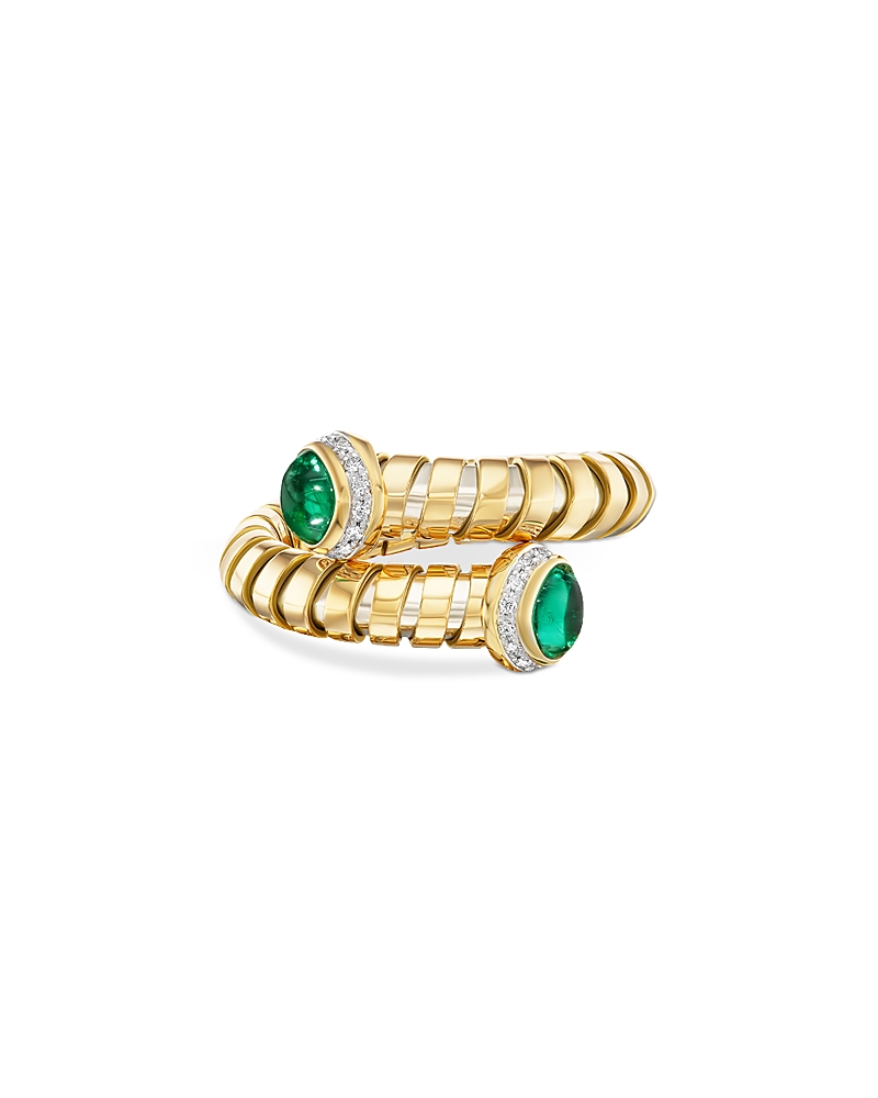 Marina B Emerald Cabochon & Diamond Pave Bypass Ring In 18k Yellow Gold In Gold