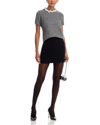 Faux Pearl Embellished Short Sleeve Sweater - Exclusive