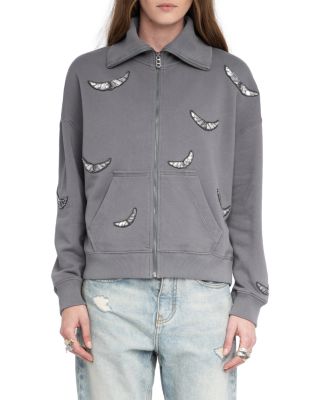 Milly Embellished Zip Sweatshirt