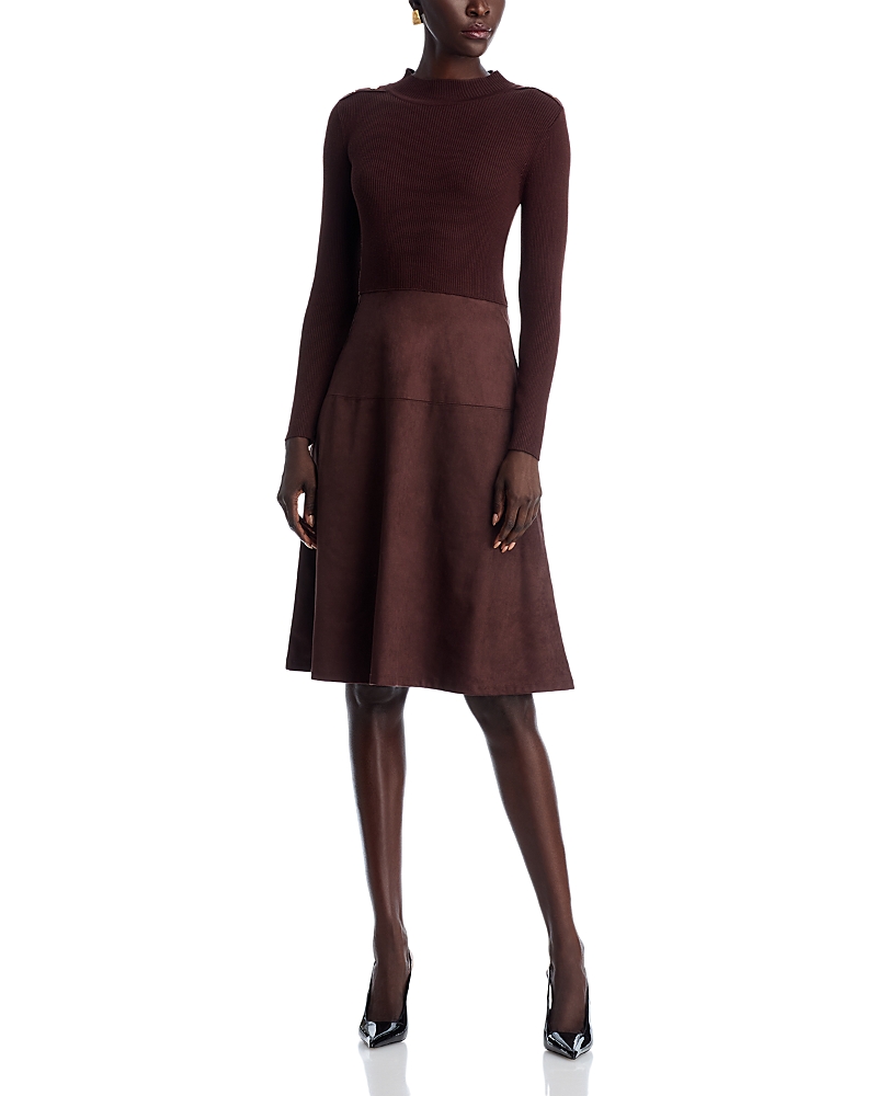 T Tahari Mock Neck Long Sleeve Dress - Exclusive In Brown