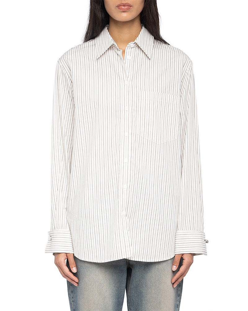 Zadig & Voltaire Morning Pop Logo Stripe Button-up Shirt In White