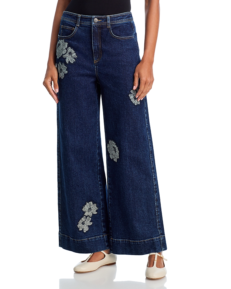 Cinq À Sept Cinq A Sept Betsy Applique High Rise Wide Leg Jeans In Fontaine In Blue