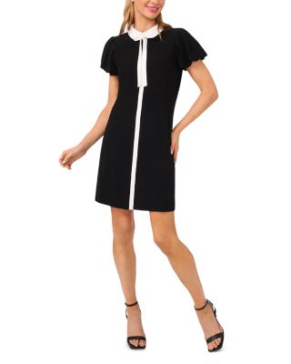 Tie Neck Puffed Sleeve Dress