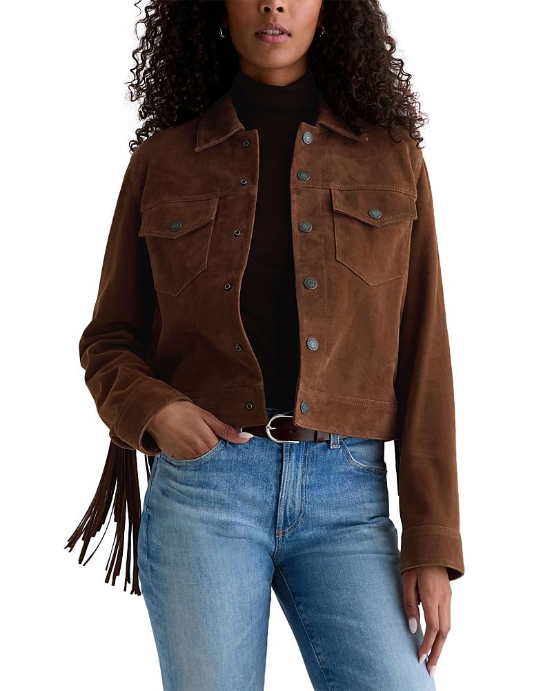 Ag Fringed Suede Trucker Jacket In Brown