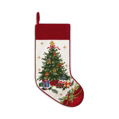 Tree with Presents Embroidered Needlepoint Stocking
