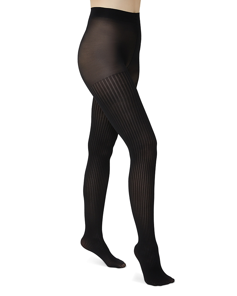 Hue Opaque Control Top Sheer Rib Tights In Black