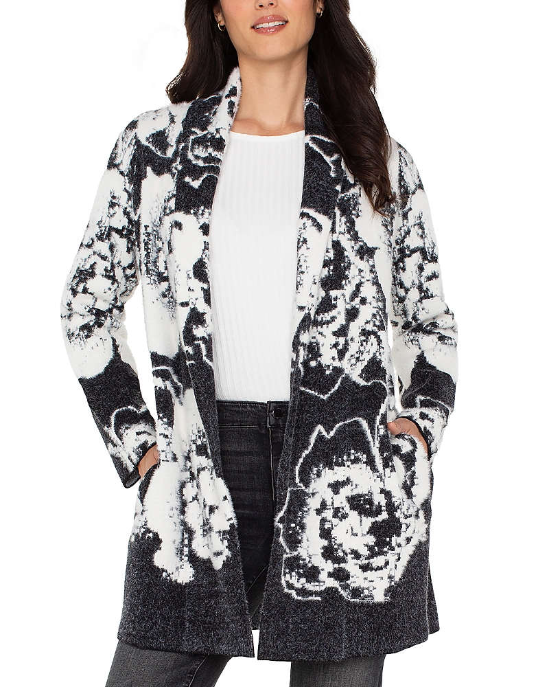 Liverpool Los Angeles Coatigan Floral Open Front Cardigan Sweater In Black