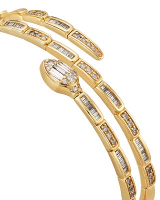 Diamond Serpent Flexible Wrap Bangle Bracelet in 14K Yellow Gold, 1.50 tcw