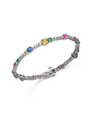 Ruby, Emerald & Multi Color Sapphire Tennis Bracelet in 14K White Gold