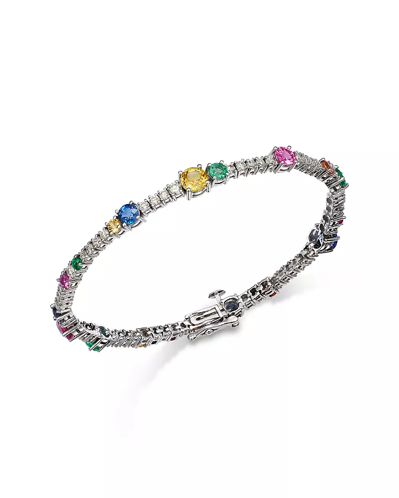 Bloomingdale's Fine Collection Ruby, Emerald & Rainbow Sapphire Tennis Bracelet in 14K White Gold