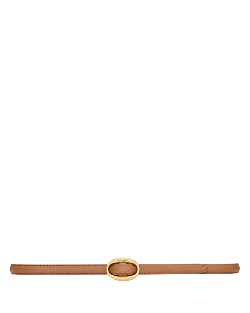Saint Laurent Oval Buckle Thin Belt In Leather