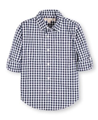 Boys&#39; Organic Long Sleeve Stretch Poplin Roll-Up Button Down Shirt - Baby, Little Kid, Big Kid