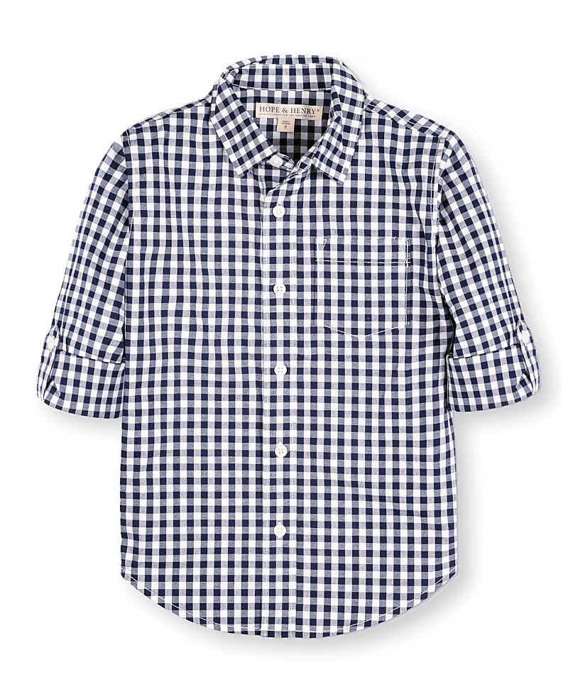Hope & Henry Boys' Organic Long Sleeve Stretch Poplin Roll-Up Button Down Shirt - Baby, Little Kid, Big Kid