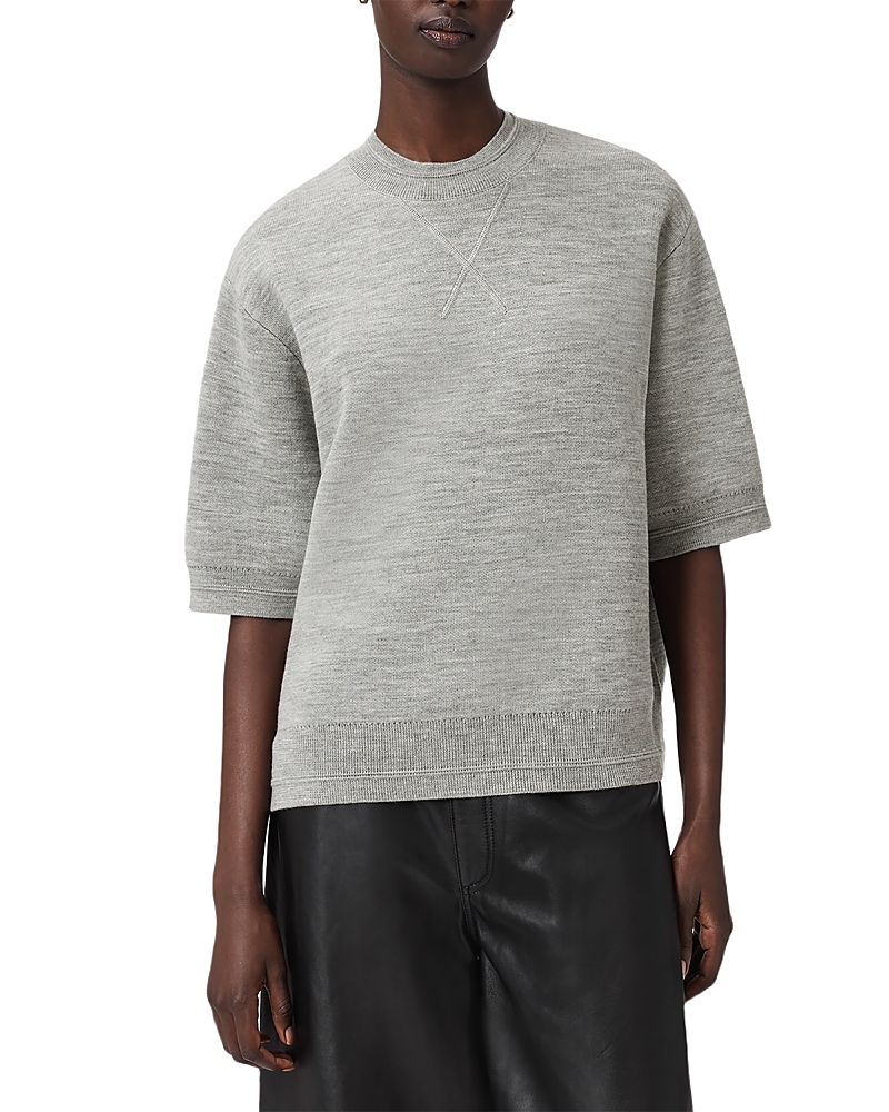 Allsaints Nika Elbow Sleeve Wool Sweatshirt In Gray