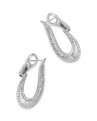 Diamond Round & Baguette Front to Back Earrings in 14K White Gold, 1.9 tcw