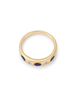 Blue Sapphire & Diamond Band in 14K Yellow Gold