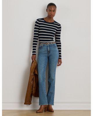 Striped Rib Knit Crewneck Sweater