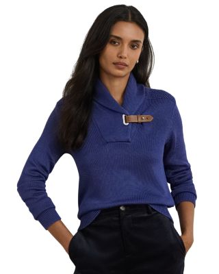 Buckle Trim Cotton Blend Sweater