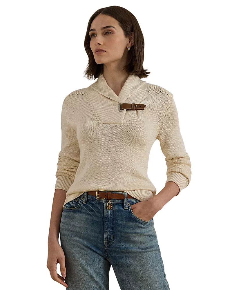 Lauren Ralph Lauren Buckle Trim Cotton Blend Sweater
