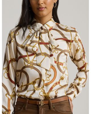  Classic Fit Print Twill Tie-Neck Shirt