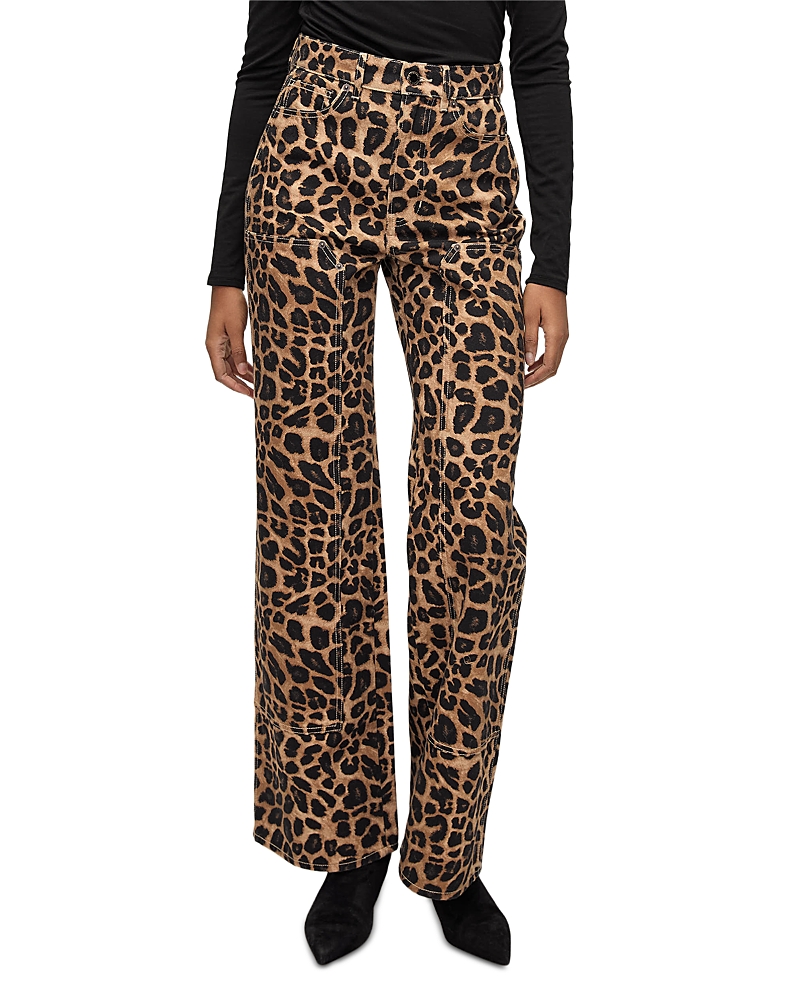 Veronica Beard Taylor High Rise Wide Leg Jeans In Washed Leopard In Multi