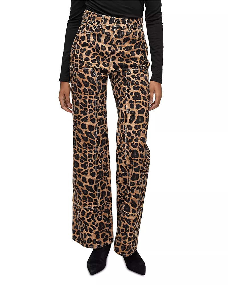 Veronica Beard Taylor High Rise Wide Leg Jeans in Washed Leopard