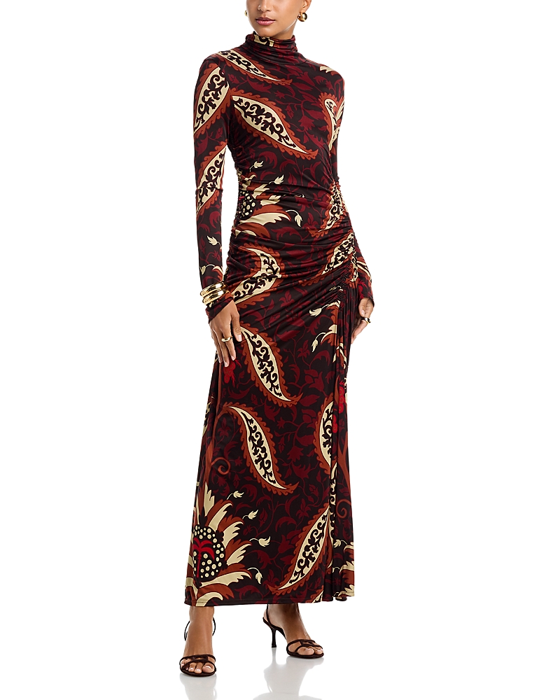 Johanna Ortiz Start Point Gathered Maxi Dress In Brown