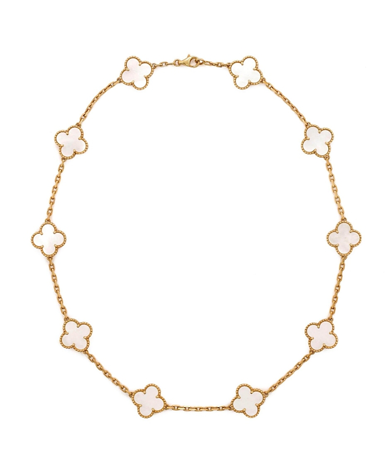 Pre-owned Pre-owned Van Cleef & Arpels Van Cleef & Arpels Vintage Alhambra 10 Motifs Necklace 18k Gold And Mother Of Pearl