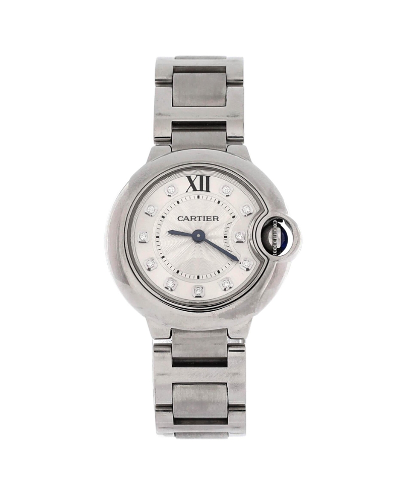 Pre-owned Pre-owned Cartier Cartier Ballon Bleu De Cartier Quartz Watch In Stainless Steel With Diamond Markers 28mm In Brown