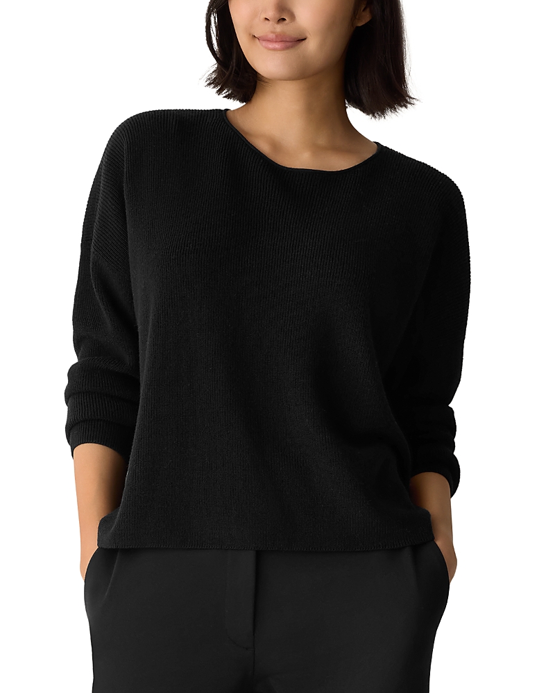 Eileen Fisher Raglan Sleeve Crewneck Sweater In Black