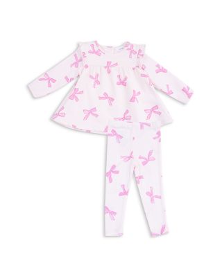 Girls' French Terry Pretty Bows Ruffle Top & Ribbed Leggings Set - Baby