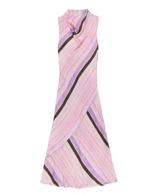 Phoebe Stripe Cowl Neck Satin Dress