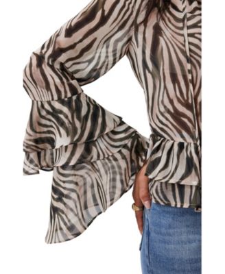  Women's Zebra Print Ruffle Top